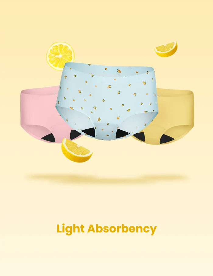 | Teen Light Leakproof No-Show Boyshort 3-pack shown front-facing against a light yellow background | Daydreamer