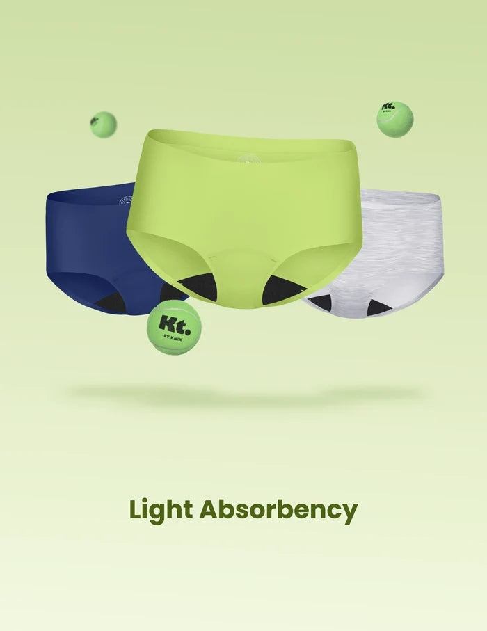 | Teen Light Leakproof No-Show Boyshort 3-pack shown front-facing against a light green background | Night Sky/Limeade/Heather Grey