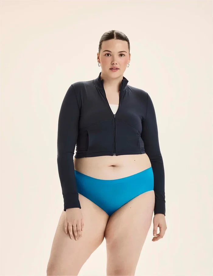 | Front view of model wearing the Teen Light Leakproof No-Show Boyshort highlighting the coverage and smooth fit | Marina