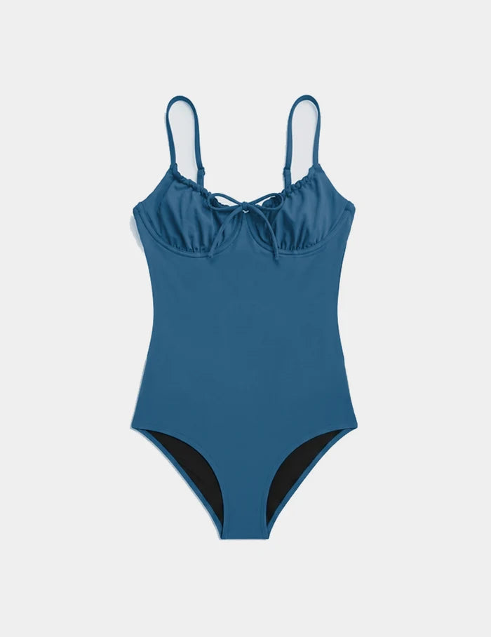 | Teen Period Swim Front Tie One Piece shown front-facing against a light gray background | Blue Coast