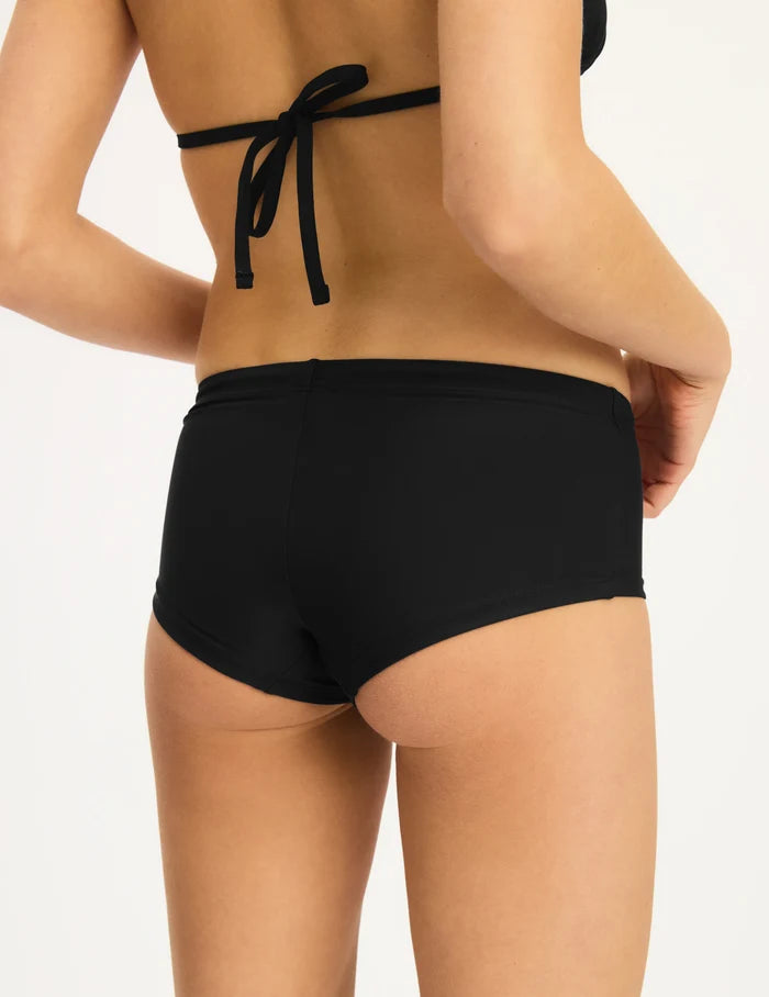 | Back view of model wearing the Teen Period Swim Full Coverage Hipster highlighting the coverage and fit | Black