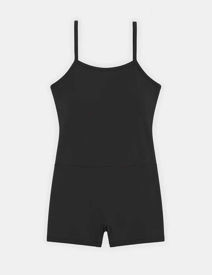 | Teen Period Swim Full Coverage Romper shown front-facing against a light gray background | Black