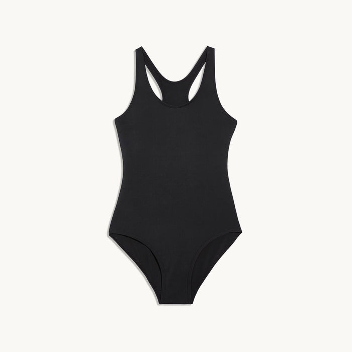 | Teen Period Swim Sport One-Piece shown front-facing against a light gray background | Black