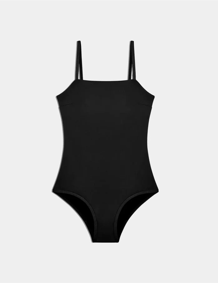 | Teen Period Swim Square Neck One-Piece shown front-facing against a light gray background | Black