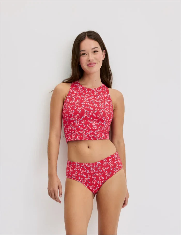 | Front view of model wearing the Teen Racerback Tankini Swim Top highlighting the coverage and fit | Poppy Petal