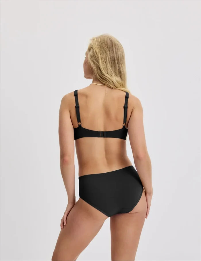 | Back view of model wearing the Teen Square Neck Scoop Bikini Top highlighting the coverage and fit | Black
