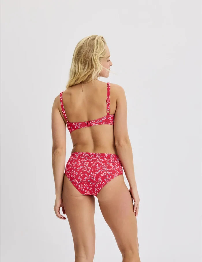 | Back view of model wearing the Teen Square Neck Scoop Bikini Top highlighting the coverage and fit | Poppy Petal