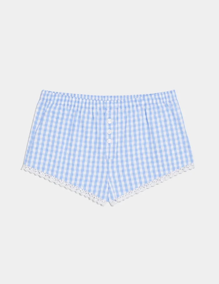 | Teen Super Leakproof® Mini Sleepover Boxer shown front-facing against a light gray background | Baby Blue Gingham