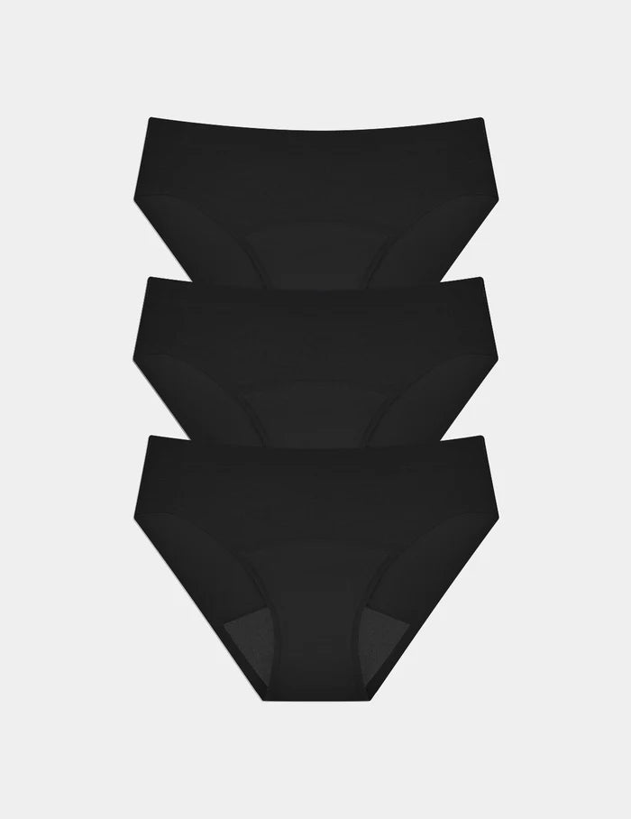 | Teen Super Leakproof® No-Show Bikini 3-pack shown front-facing against a light gray background | Black