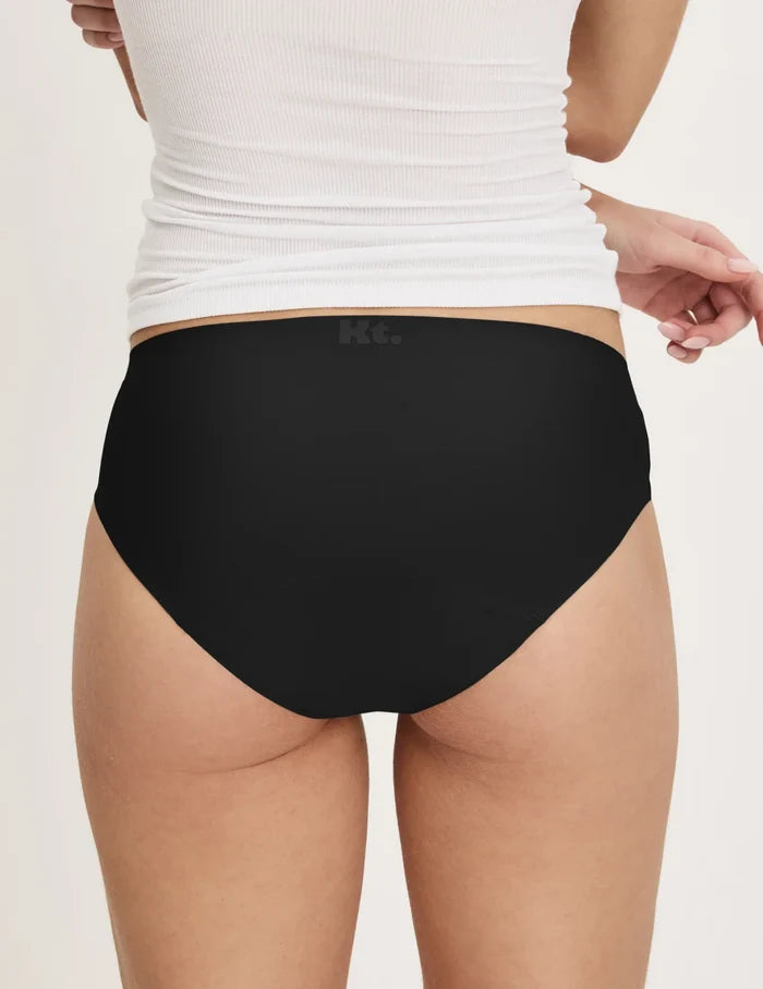 | Back view of model wearing the Teen Super Leakproof® No-Show Bikini highlighting the coverage and smooth fit | Black