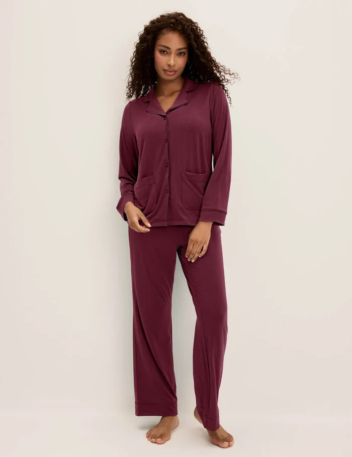 | Front view of model wearing the The Quintessential Sleep Set highlighting the coverage and fit | Dark Cherry