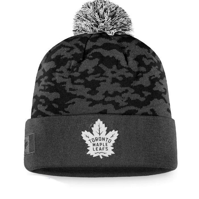 Toronto Maple Leafs Fanatics Branded Charcoal Military Appreciation Cuffed Knit Hat with Pom