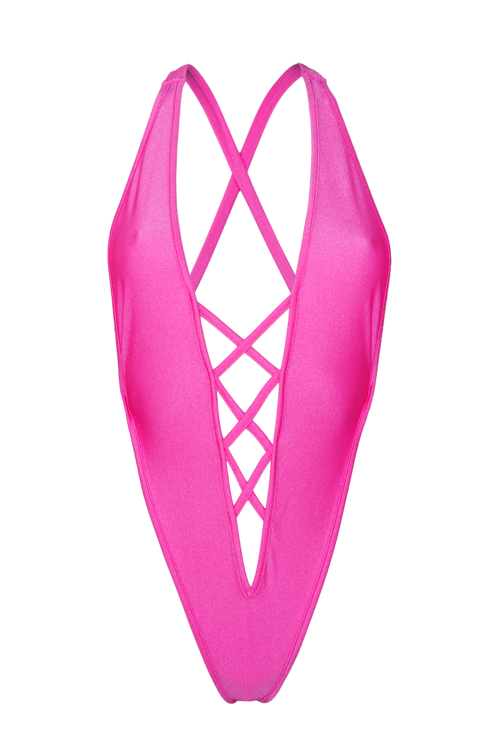 TRACY STRING Bodysuit / Swim Rave Festivals / NEON PINK - EXES LINGERIE