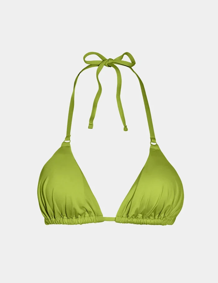 | Front view of model wearing the Triangle Bikini Top, highlighting the neckline, strap design, and smooth silhouette | Chartreuse