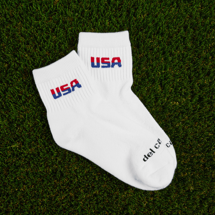 Del Campo Freedom Design Pack golf socks featuring four patriotic red, white, and blue designs