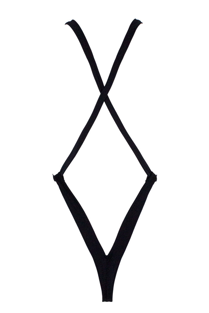 Vinyl V Plunge Bodysuit /  BLACK,BODYSUITS - EXES LINGERIE