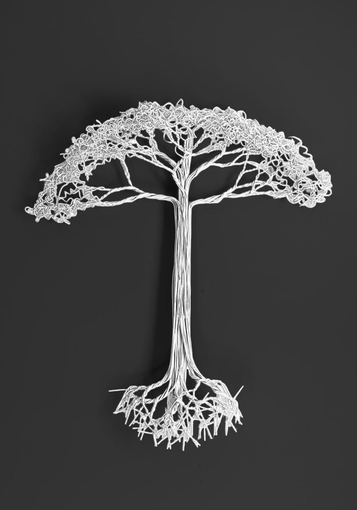 White Coated Wire Tree Wall Hanging