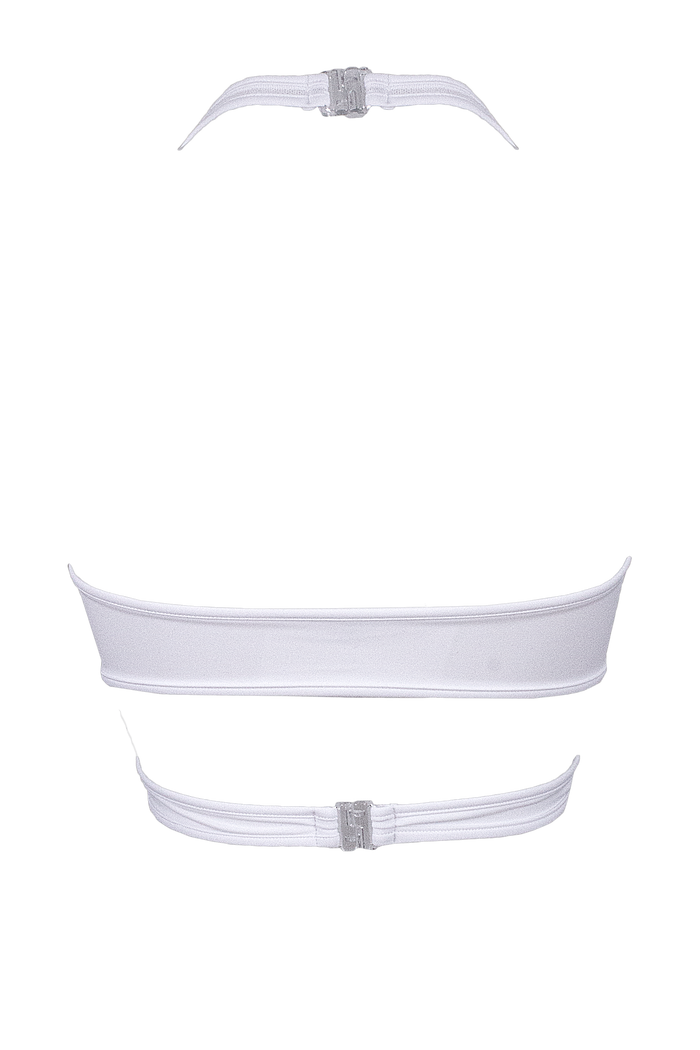 White Cross-Over Halter Crop Top | Strappy Rave Bralette | EXES LINGERIE