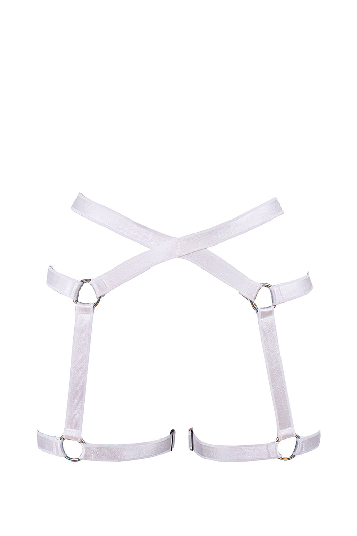 Woman Garter Harness Elastic / PoleDance & Festivals Accessories / White satin,BOTTOMS - EXES LINGERIE