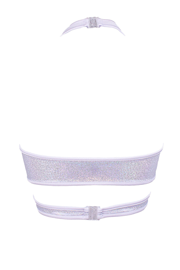 Cross-Over Halter Holgraphic Crop top / X-CROSS TOP / HOLO WHITE,TOPS - EXES LINGERIE