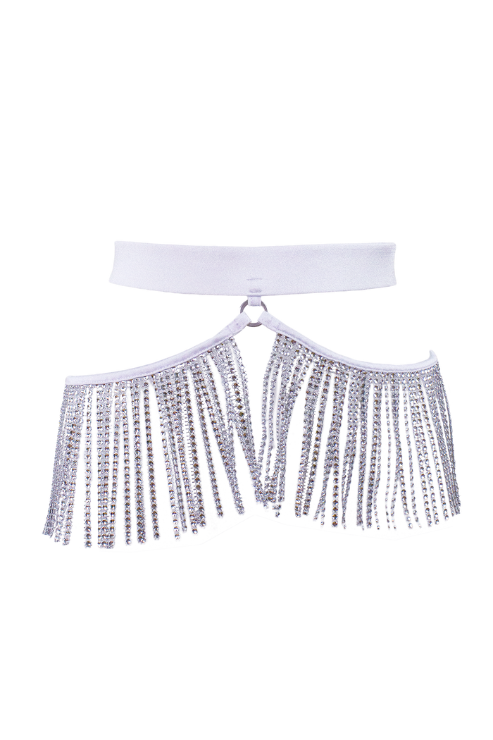 Rhinestone Fringe Belt / Festival fringes Skirt Belt / WHITE,BOTTOMS - EXES LINGERIE