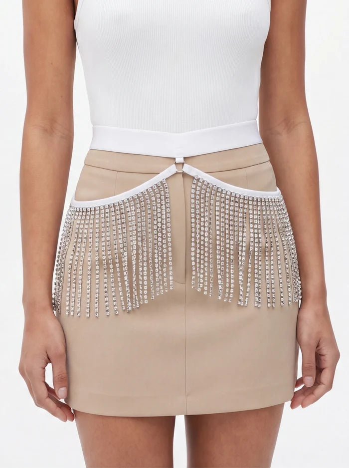 Rhinestone Fringe Belt / Festival fringes Skirt Belt / WHITE,BOTTOMS - EXES LINGERIE