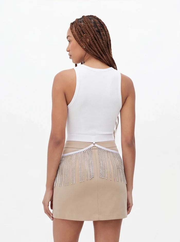 Rhinestone Fringe Belt / Festival fringes Skirt Belt / WHITE,BOTTOMS - EXES LINGERIE
