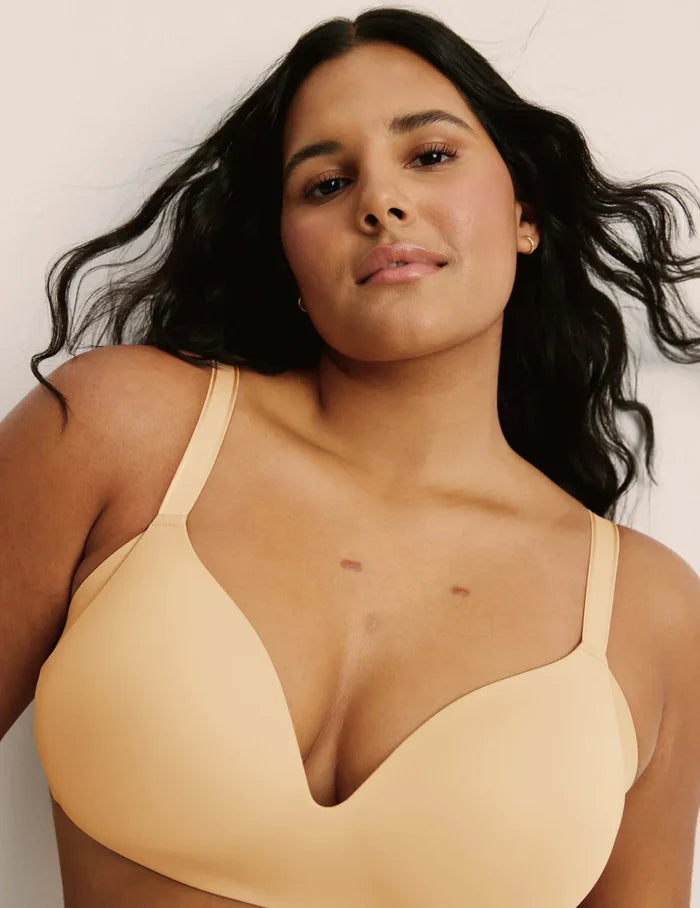 | Front view of model highlighting the coverage and fit | Buttercup