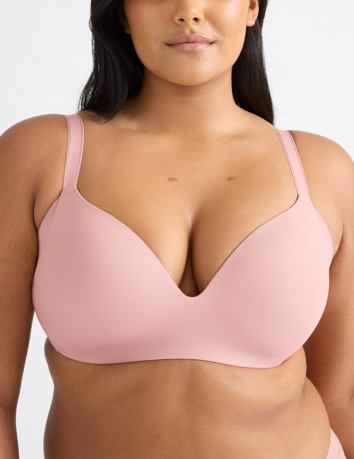 Adiya is wearing a 36C | Front view of model wearing the WingWoman Contour Bra, highlighting the neckline, strap design, and  silhouette | Rose Water
