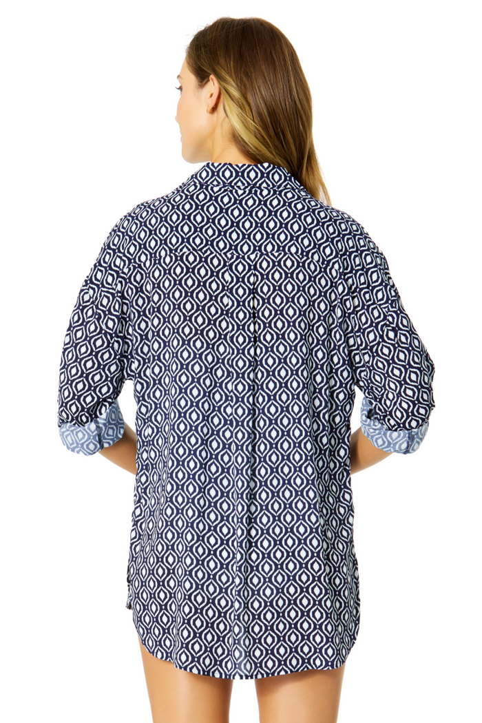 Women's Azzurra Geo Button Down Shirt Swimsuit Cover Up