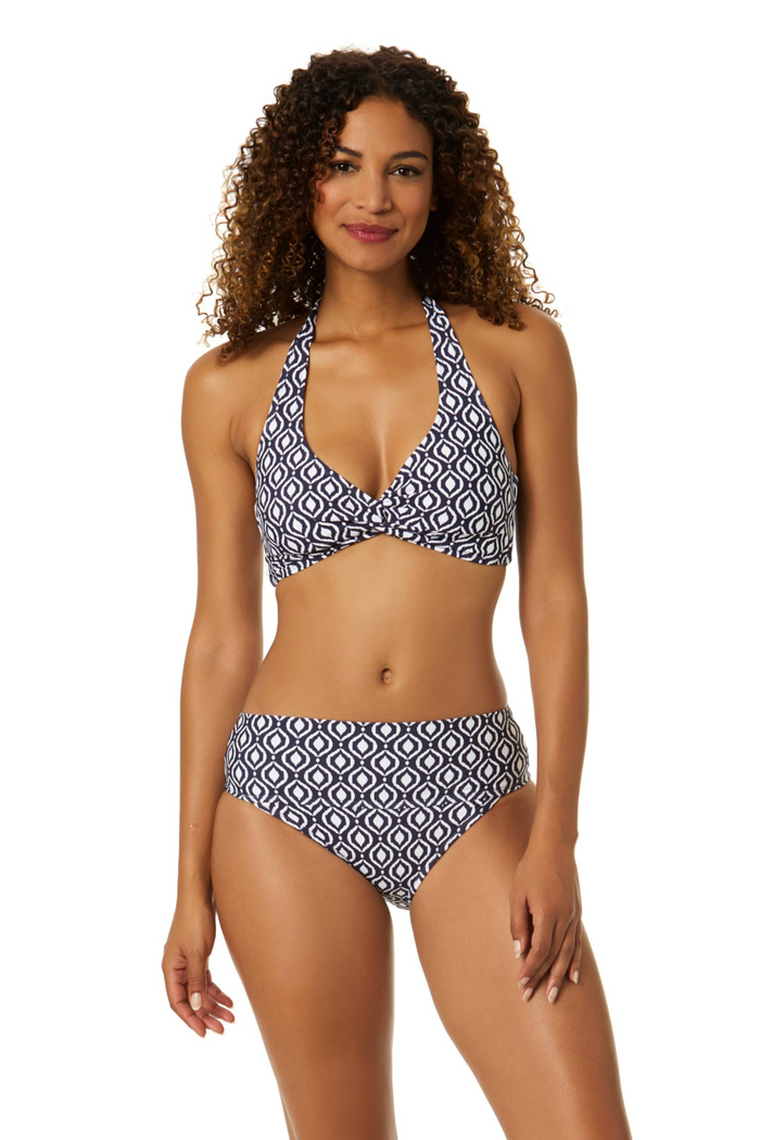 Women's Azzurra Geo Tie Back Twist Front Halter Bikini Swim Top