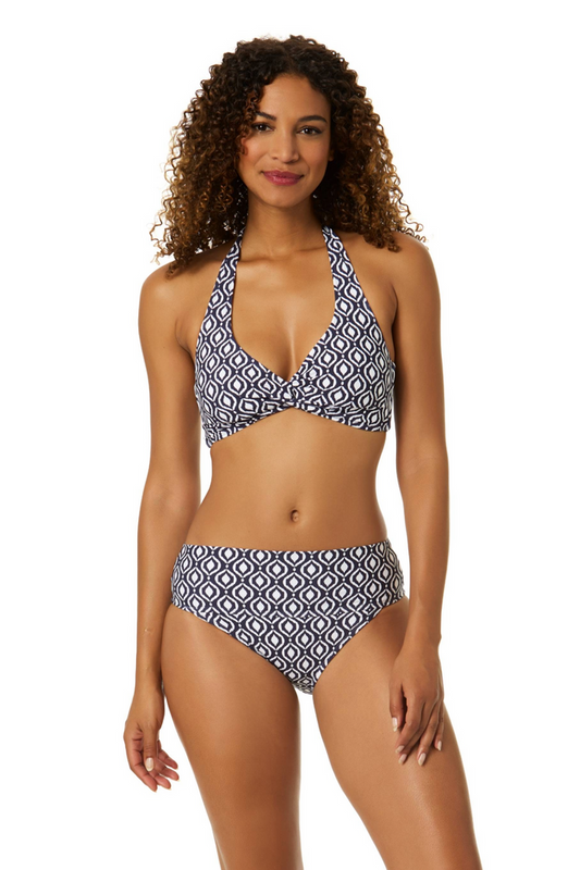 Women's Azzurra Geo Tie Back Twist Front Halter Bikini Swim Top