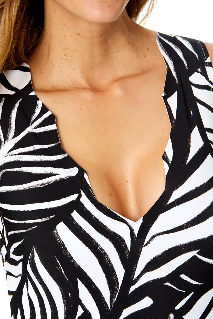 Women's Bossa Nova Scallop Neck Plunge One Piece Swimsuit