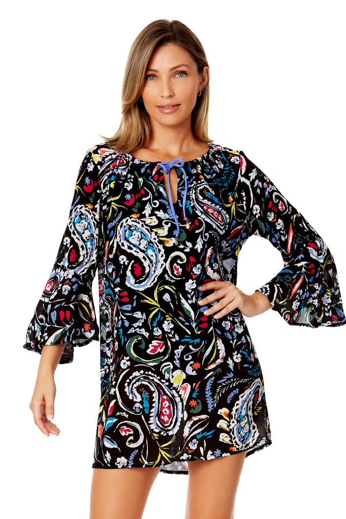 Women's Dance Floor Paisley Bell Sleeve Tunic Swimsuit Cover Up - FINAL SALE