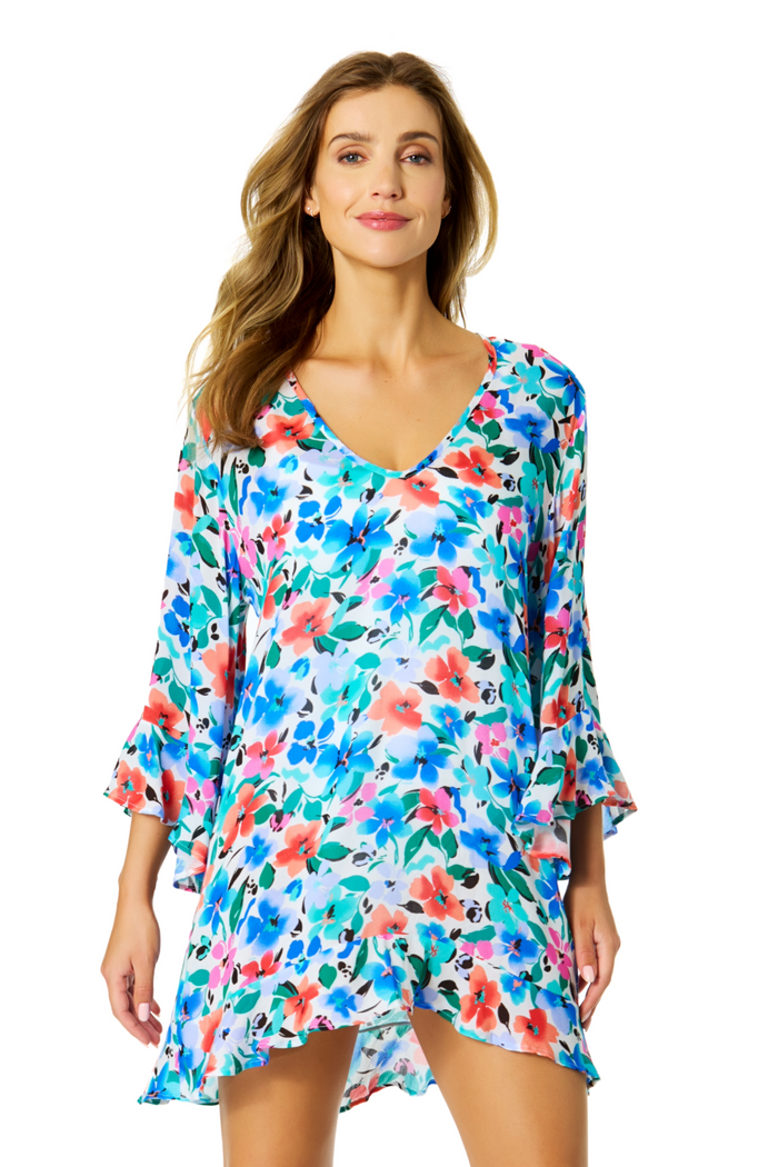 Women's Fiore Flounce V Neck Tunic Swimsuit Cover Up