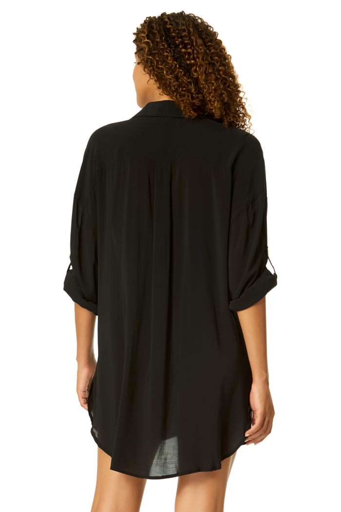 Women's Live In Color Black Button Down Shirt Swimsuit Cover Up