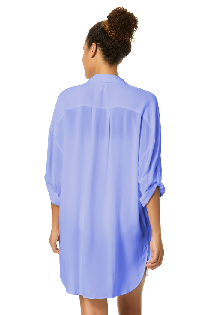 Women's Live In Color Periwinkle Button Down Shirt Swimsuit Cover Up