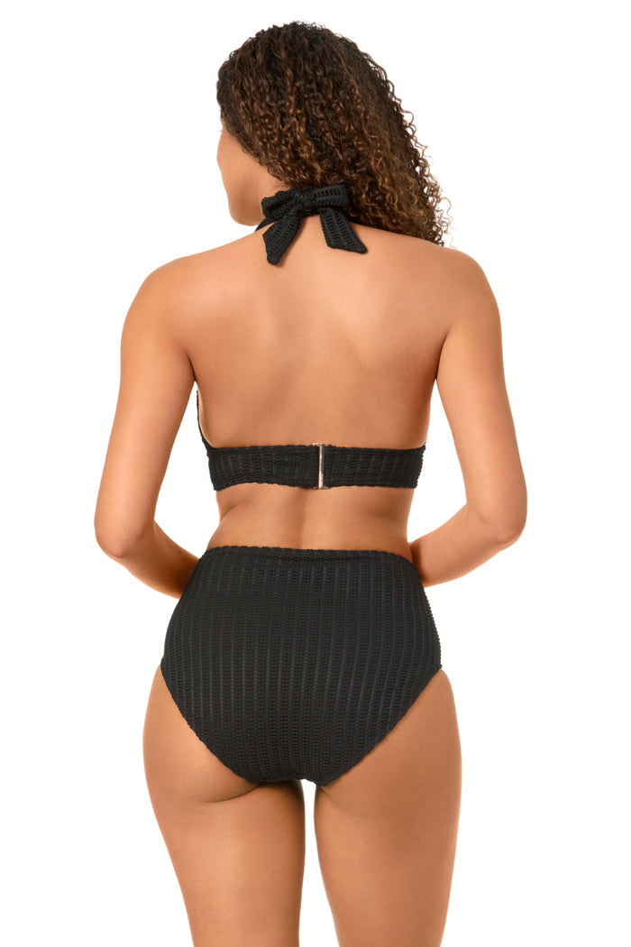 Women's Live In Color Textured Black Halter Bikini Top