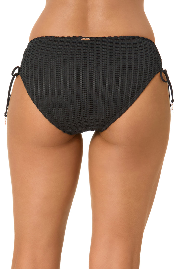 Women's Live In Color Textured Black Side Tie Bikini Swim Bottom