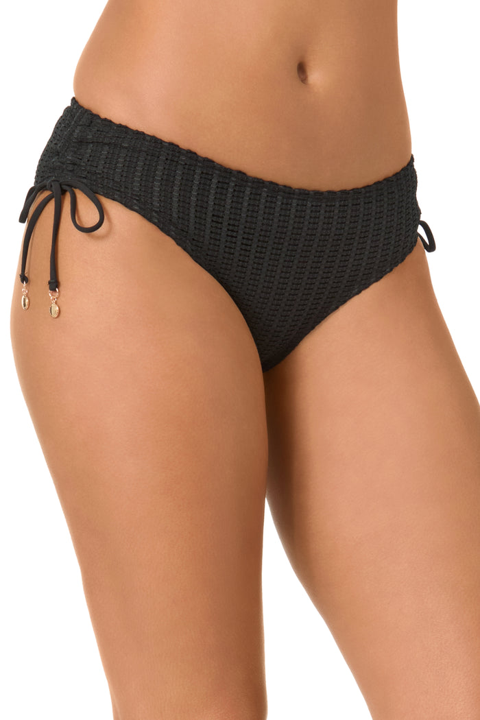 Women's Live In Color Textured Black Side Tie Bikini Swim Bottom