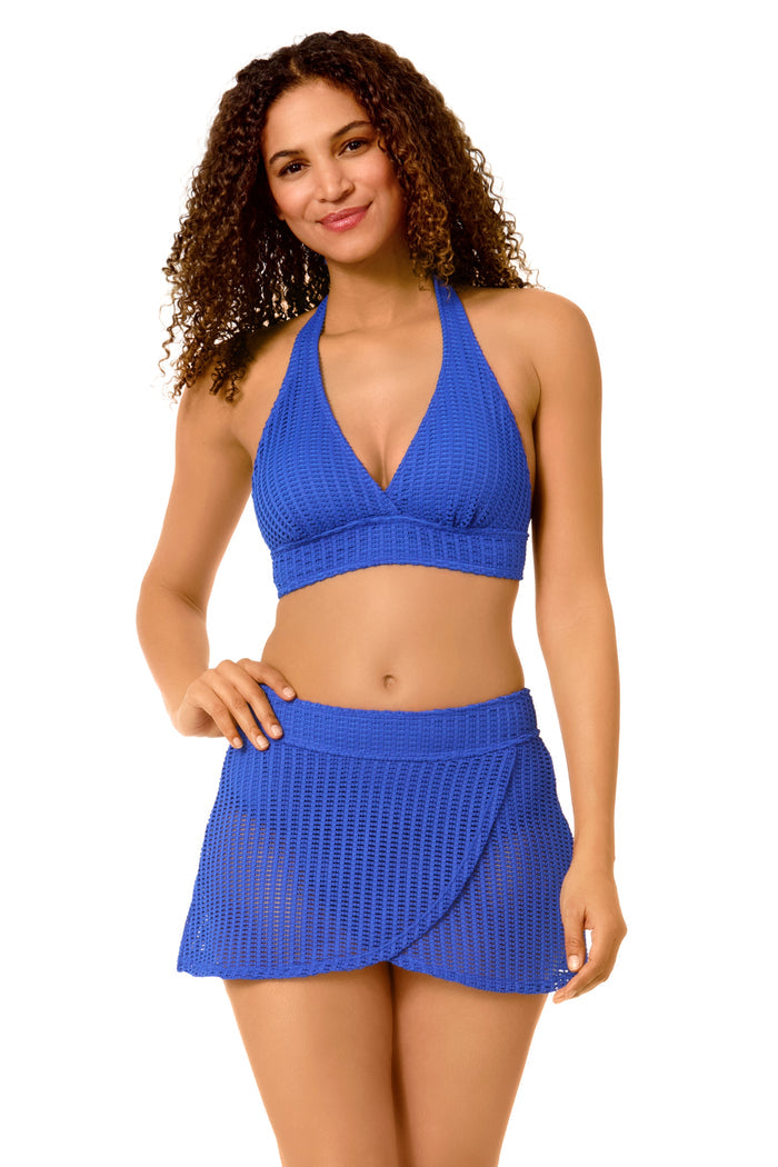 Women's Live In Color Textured Cobalt Halter Bikini Top