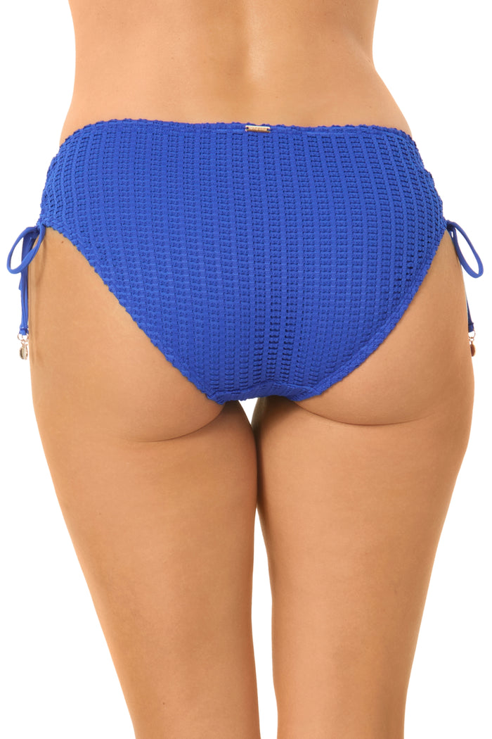 Women's Live In Color Textured Cobalt Side Tie Bikini Swim Bottom