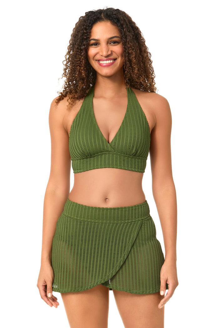 Women's Live In Color Textured Olive Halter Bikini Top