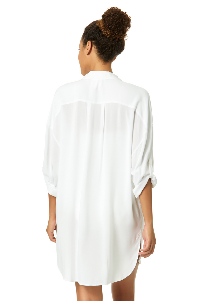 Women's Live In Color White Button Down Shirt Swimsuit Cover Up