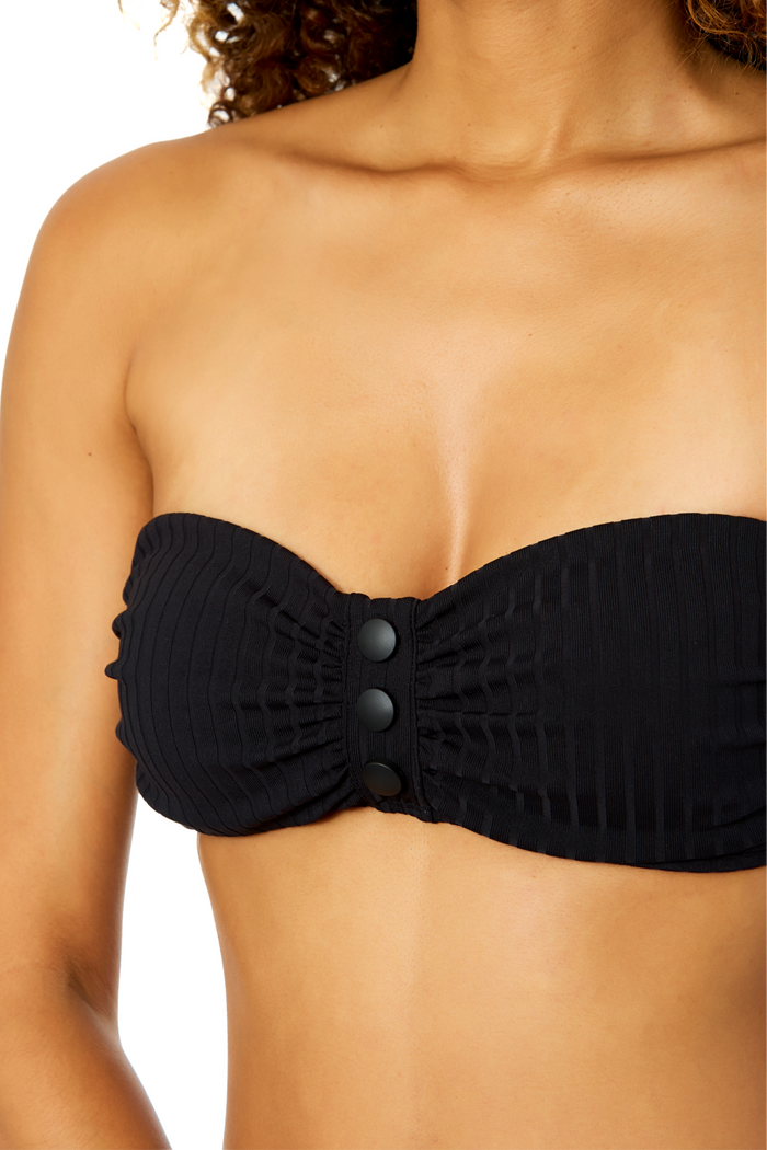 Women's Luna Snap Black Snap Front Bandeau Bikini Swim Top