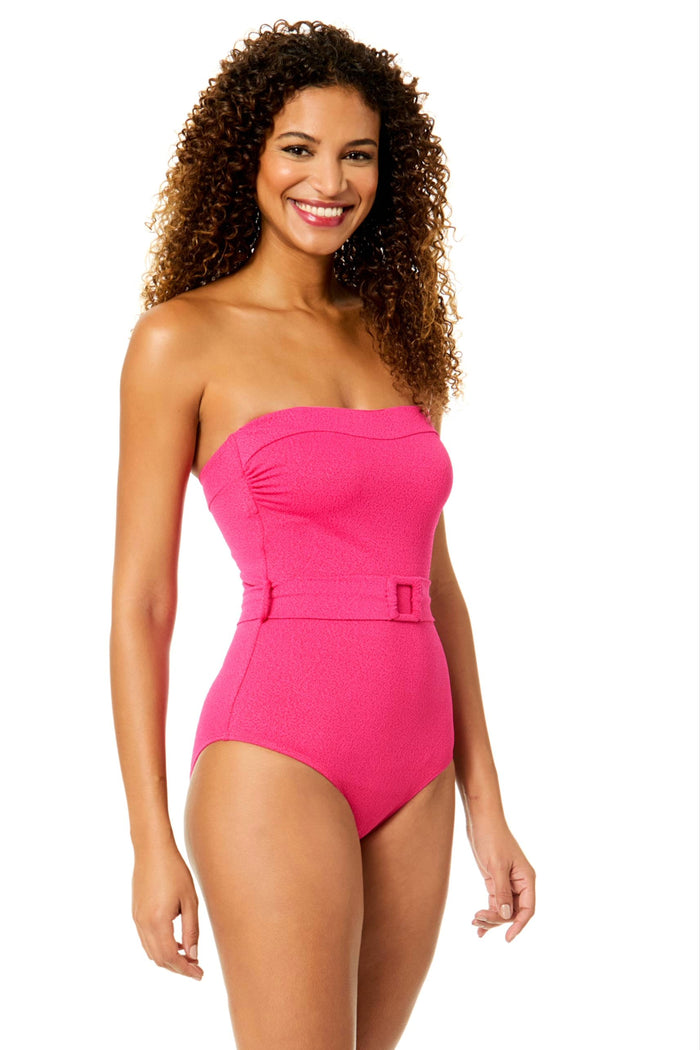 Women's Peruvian Crepe Orchid Strapless Belted One Piece Swimsuit