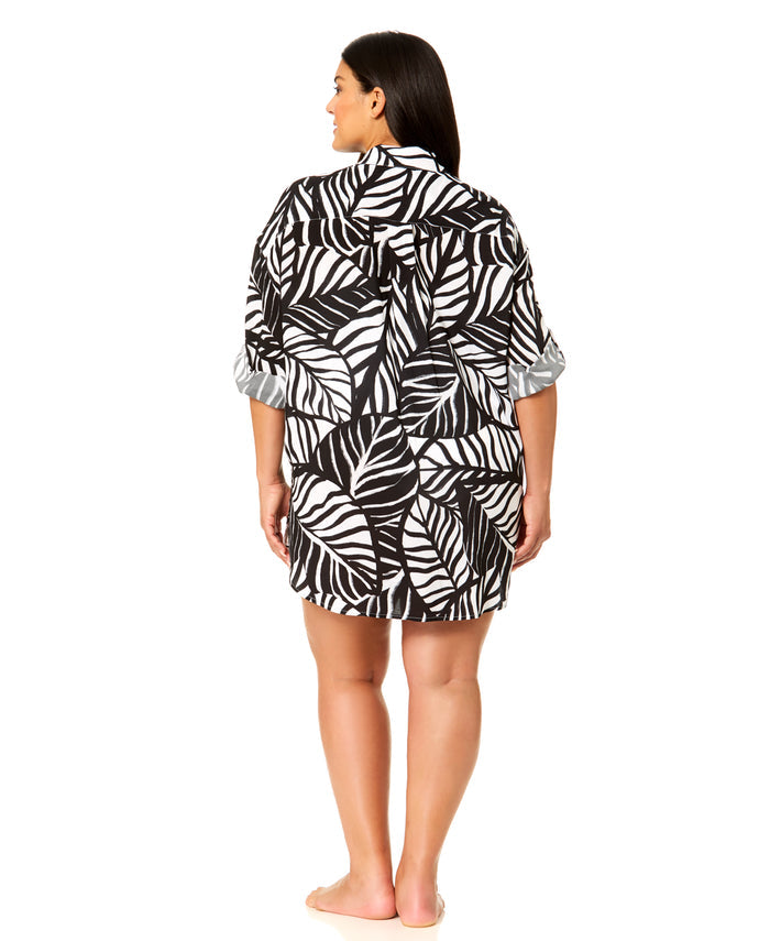 Women's Plus Bossa Nova Button Down Shirt Swimsuit Cover Up