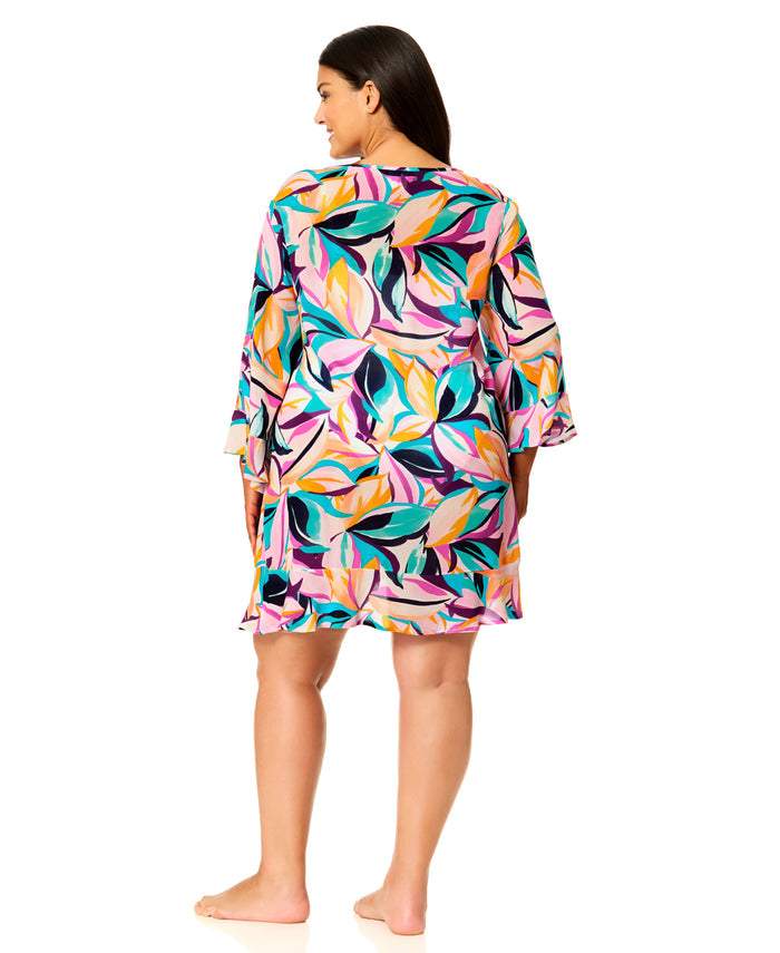Women's Plus Mexican Riviera Flounce V Neck Tunic Swimsuit Cover Up