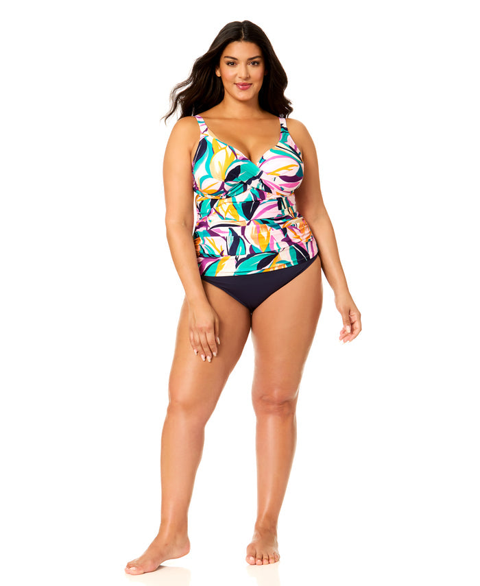 Women's Plus Mexican Riviera Hidden Underwire Drape Front Tankini Swim Top