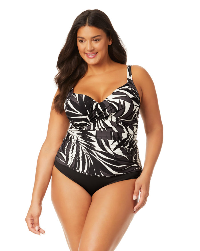 Women's Plus Palm Chic Drape Front Underwire Swim Top